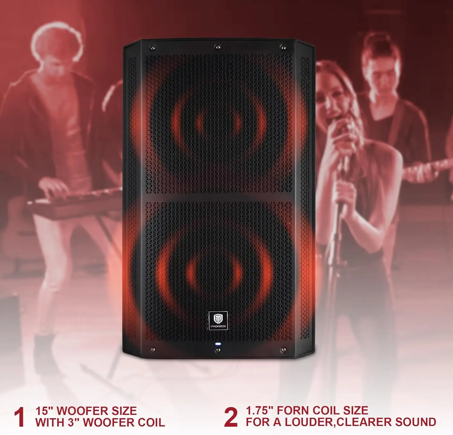 PRORECK SP-15 15-Zoll 1400 W P.M.P.O Stereo-Bühnenmonitor, 3-Kanal-Eingänge PA-Lautsprecher mit Bluetooth/DSP-Prozessor