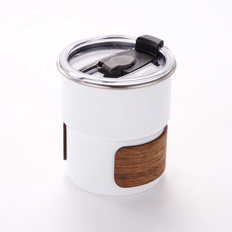 Tasse à café de voyage en acier inoxydable avec couvercle, anti-dérapant, réutilisable, anti-fuite, extérieur, camping, 300ml, 8x6.5x8 cm