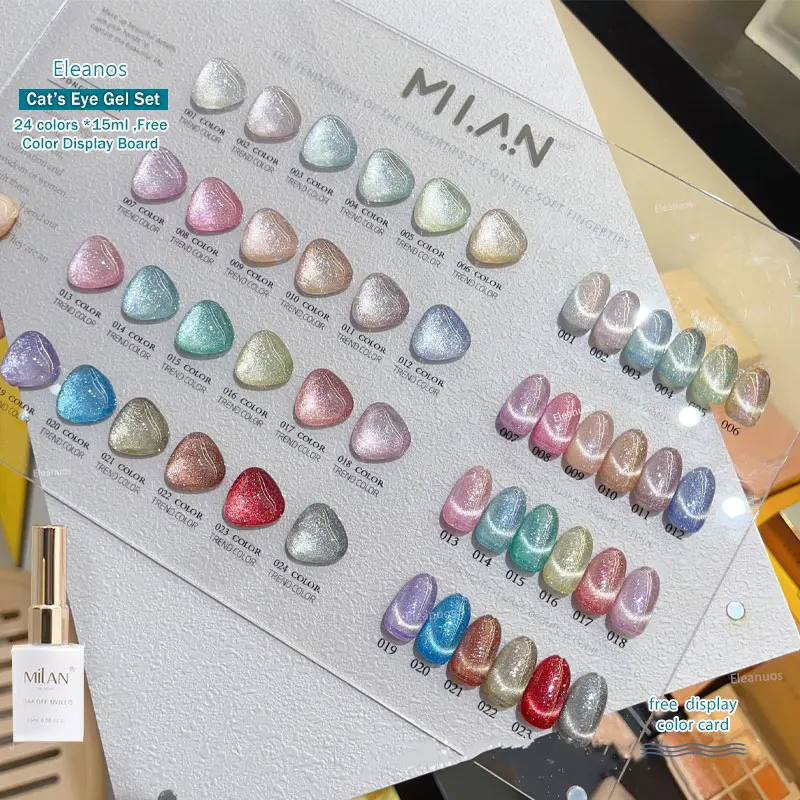 Eleanos Candy Glitter 24 Colors Cat Eye Gel Polish Set With Color Card 15ml 9D Magnet Gel Need Top Coat UV LED Gel Collection