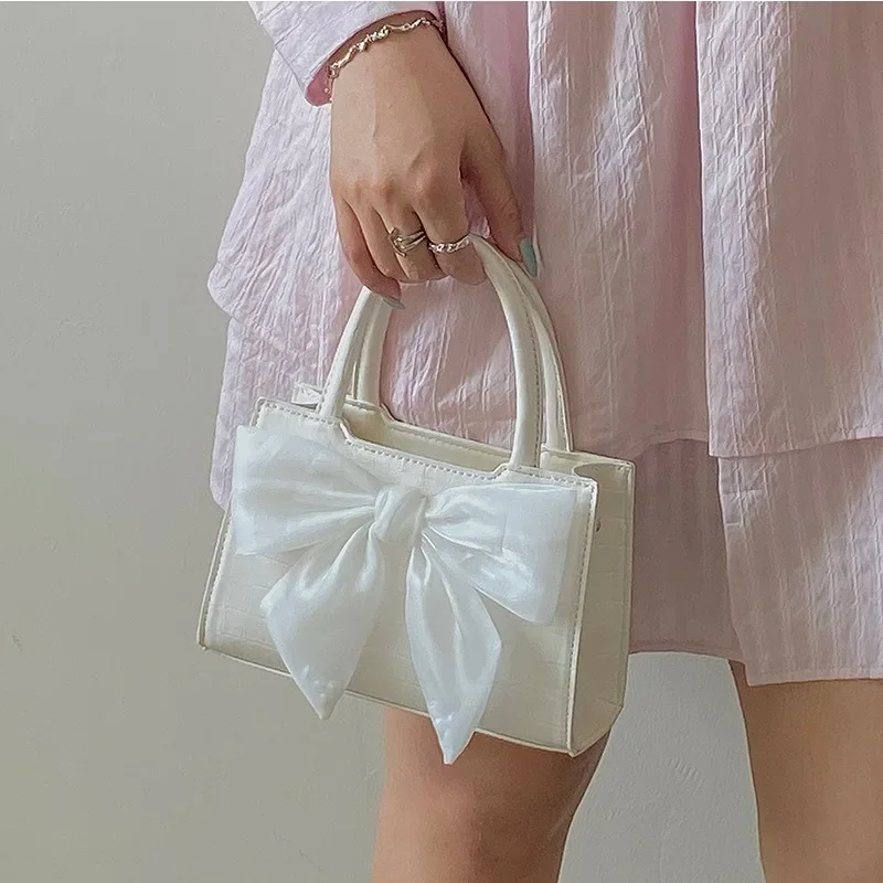 Women Handbag New Street Fashion Fresh Sweet Crossbody Bag Fairy Bowknot Solid Color Casual Simple Cute Bags for Ladies Girl
