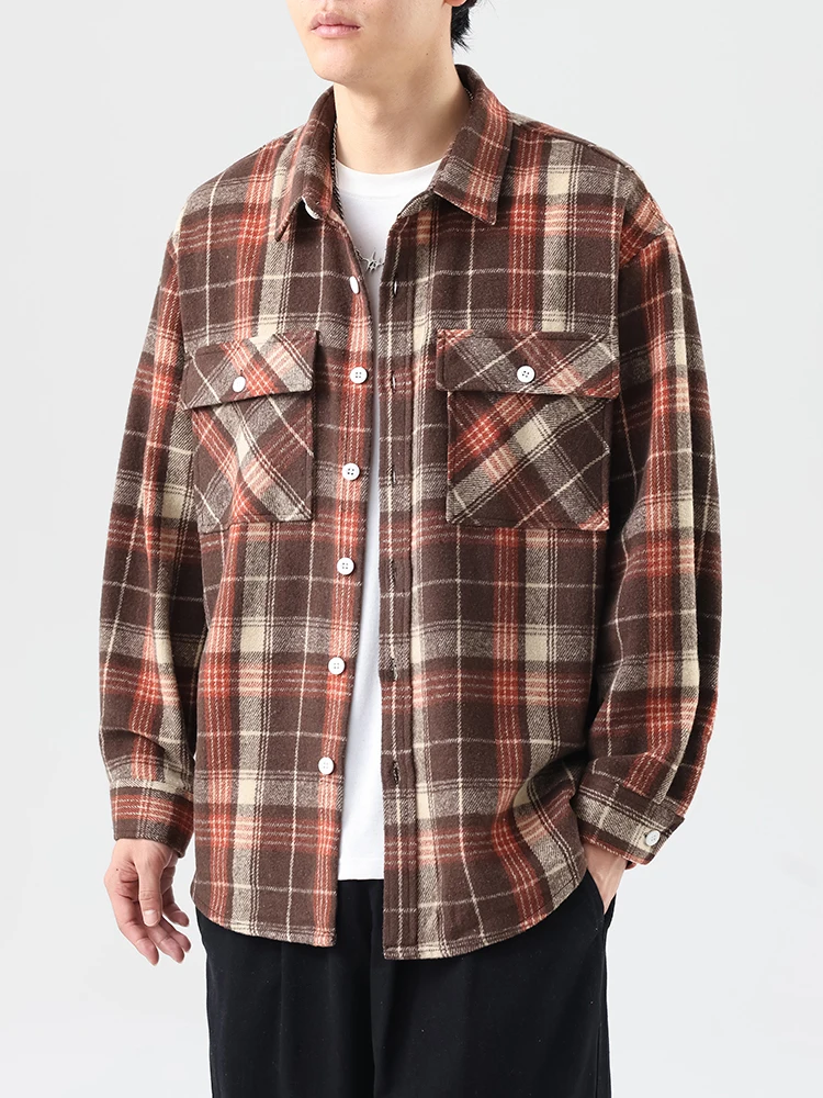 Oversized 8xl 7xl Plaid Shirt Men Winter Thick Vintage Flannel Long Sleeve Plus Size 6xl Loose Men\'s Casual Soft Dress Shirts