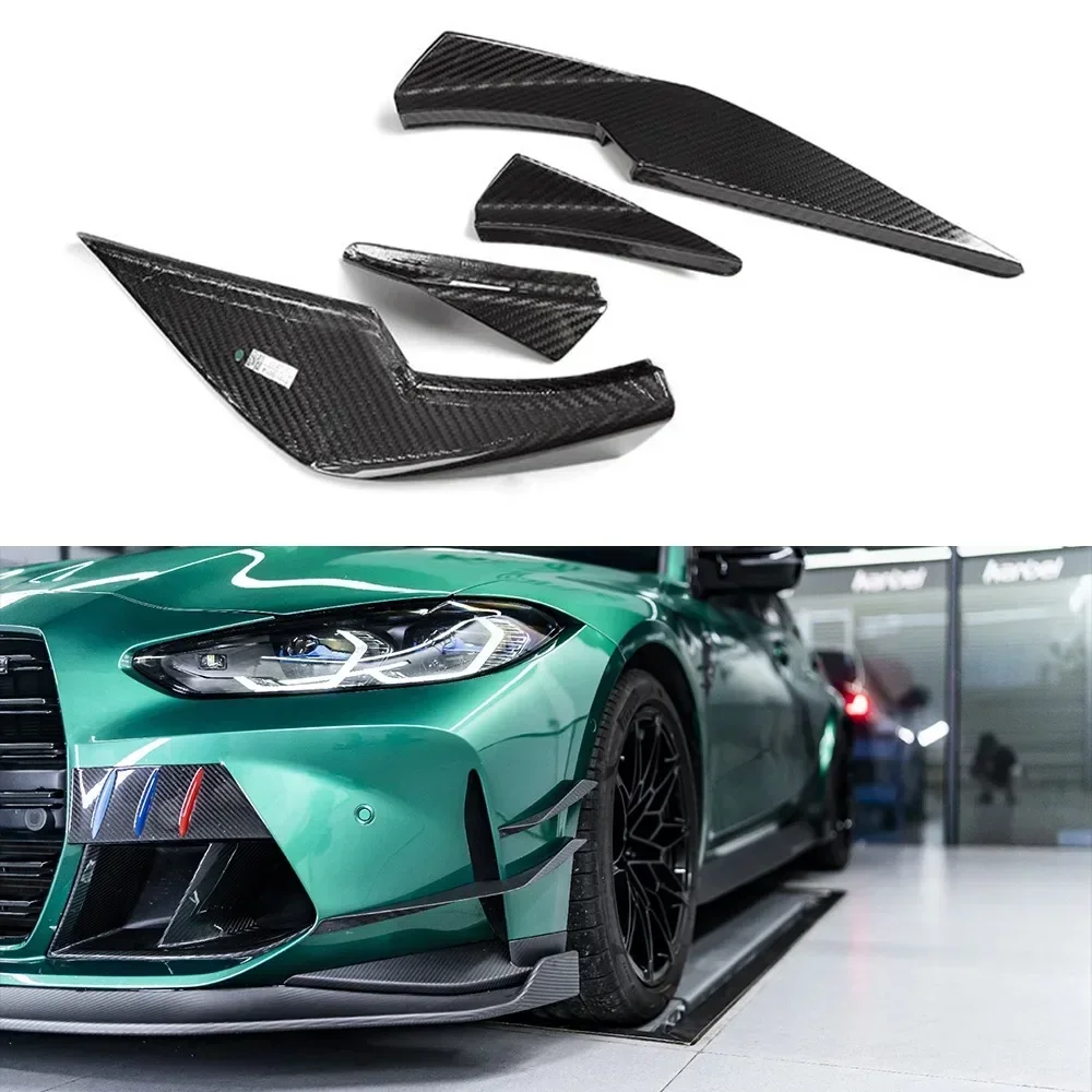 For B-MW M3 M4 G80 G82 2021-2024 Genuine Dry Carbon Fiber VS Style Bumper Side Wing Canard Body Front Bumper Candards