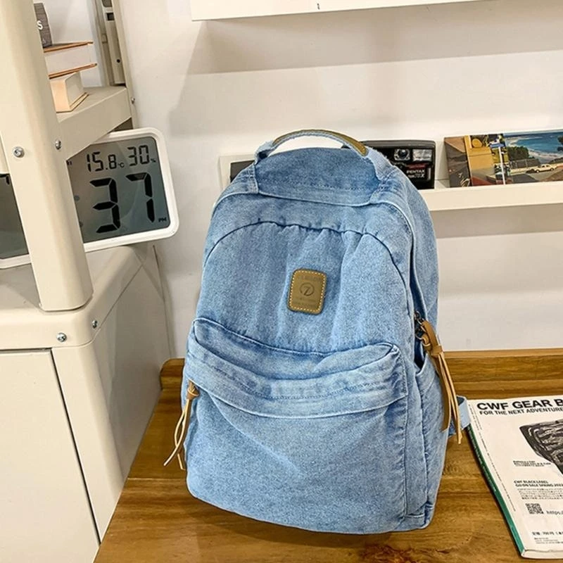X5XA Aesthetic Backpack for Girl Lightweight Denims Backpack Large Capacity Casual Daypacks Travel Bag Student School Bag