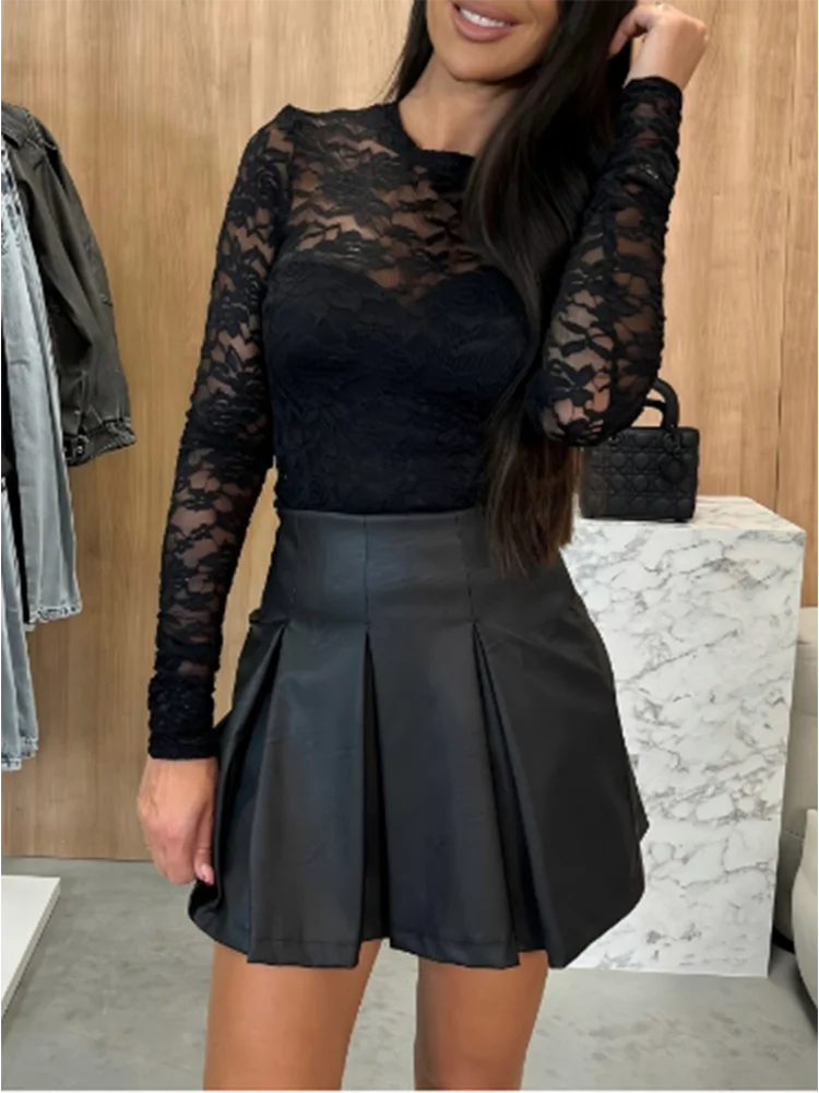 

New Solid Color Pleated Short Skirt Sexy High Waisted Women's Half Skirt High Street Fashion Dating Versatile Autumn Half Skirt