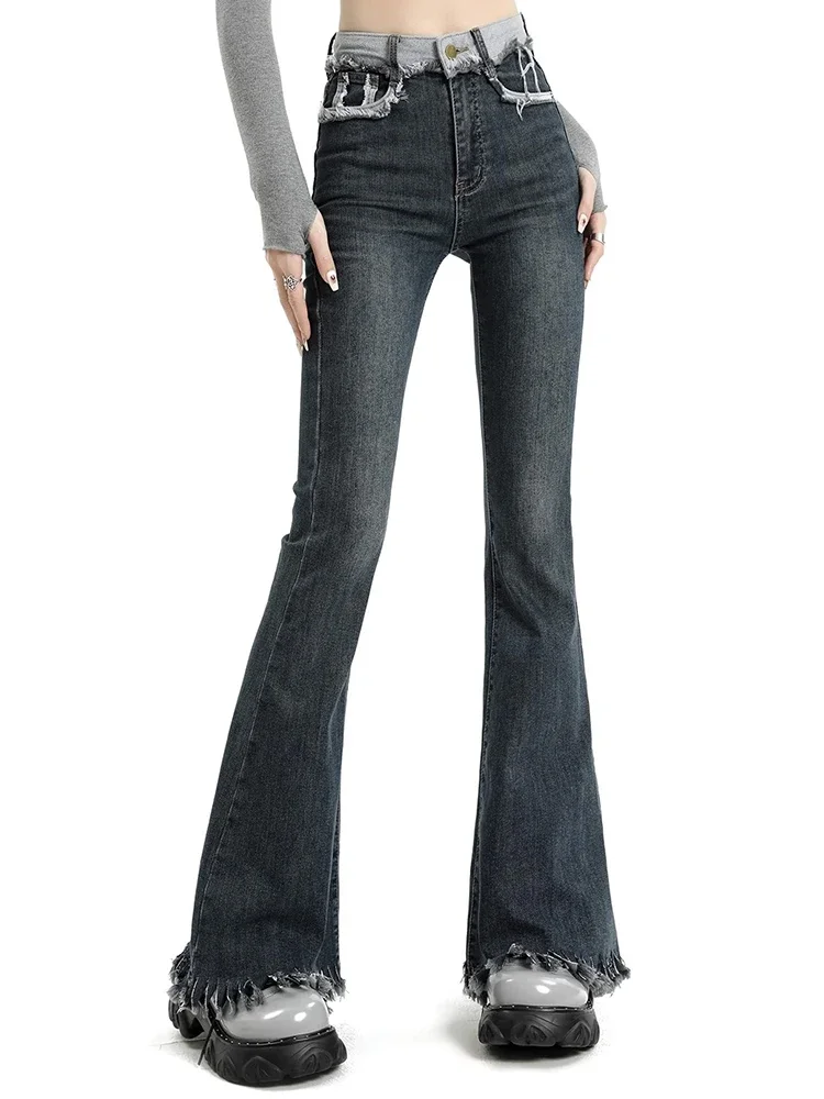 Ins Girls Vita alta Y2k 2000s Jeans a gamba larga Lady Vintage High Street Denim Pantaloni a gamba dritta Pantaloni femminili retrò blu neri