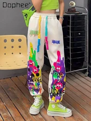 European Goods Extended Ankle-Tied Sweatpants Female 2024 Spring Autumn Loose Sports and Leisure Pants Graffiti Overalls Women