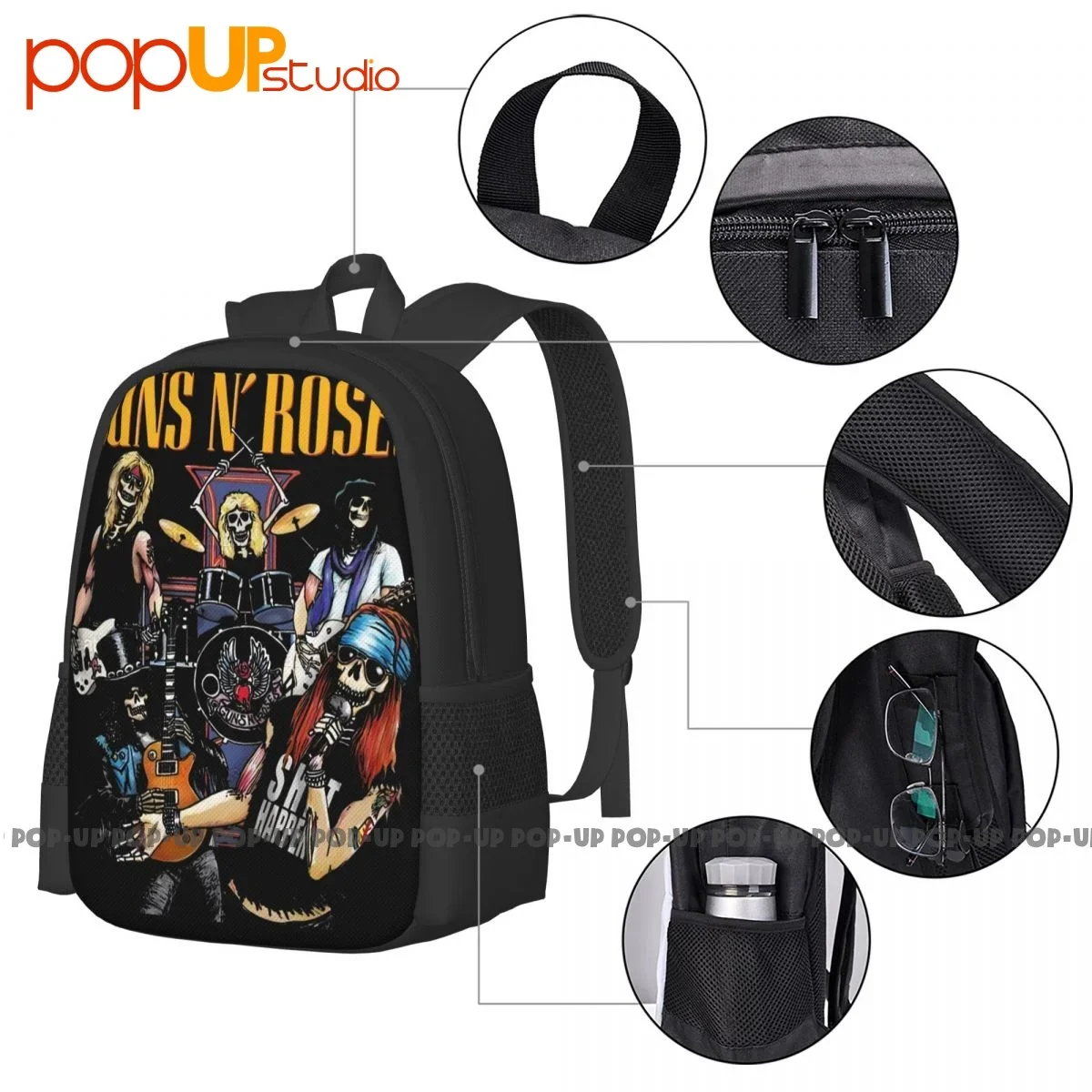 Guns N Roses Rock Roll The Most Dangerous Band In The World Backpack Large Capacity Print Outdoor Running