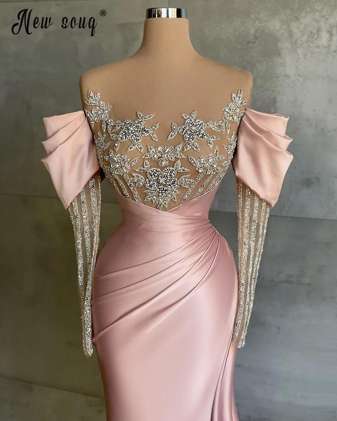 Robe de Soirée de Forme Sirène pour Femme, Tenue de Luxe Rose avec Perles, Style Dubaï, pour Bal de Promo, Citrooff