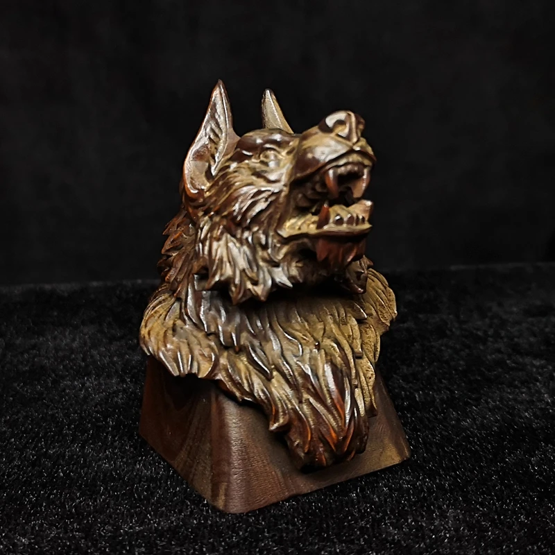 Height 6 CM Old Chinese wood Boxwood Hand Carved Animal wolf head Figure Statue netsuke desk Decoration gift Collection