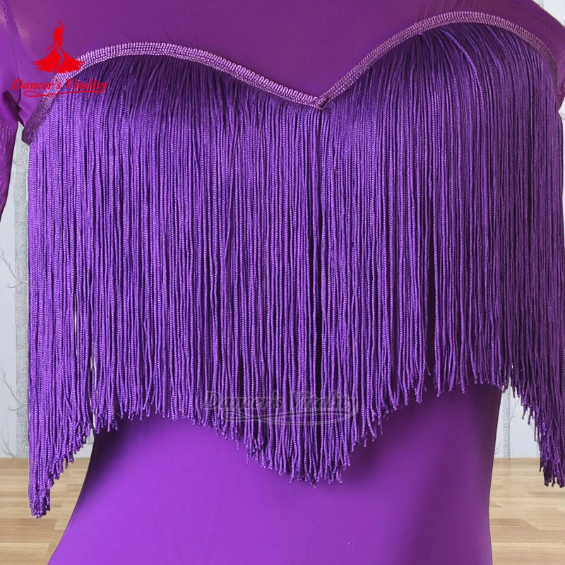 Latin Unilateral Long Sleeve Tassels High Split Dresses Adult Chacha Samba Professional Perform Clothes Custom Dancer's Vitality