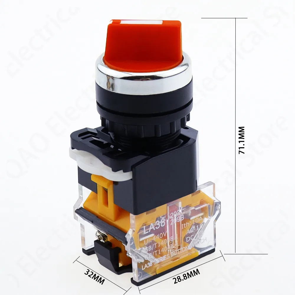 22mm Self-lock Selector Switch 1NO1NC 2/3 Positions Rotary Switches DPST 4 screws 10A400V Power Switch ON/OFF Red Green Black