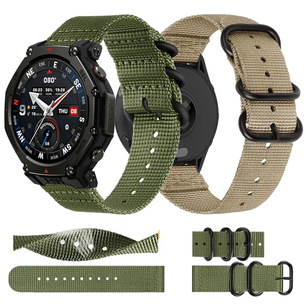 22 ミリメートルナイロンストラップ Amazfit T-Rex3 Pro 48 ミリメートル 3 リングバックル通気性バンド Amazfit Active Max/Helio/Bip 6/Balance 2 ベルト用