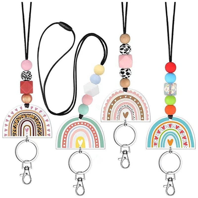 Teacher Lanyards For ID Badges And Keys Cute Beaded Lanyards With Keychain Silicone Beaded Keychain For Women Girls