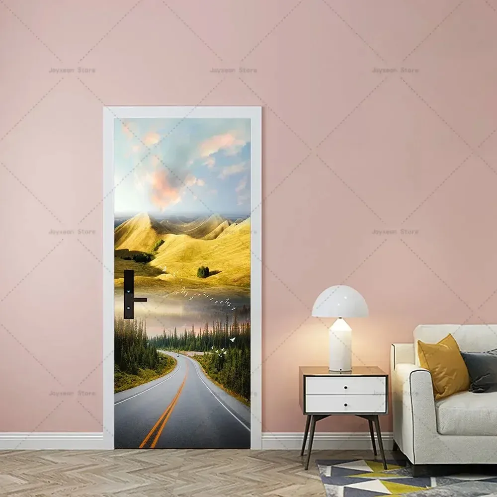 Scenery Door Stickers Waterproof Self Adhesive Nature Landscape Wall Art Decor Door Stickers PVC