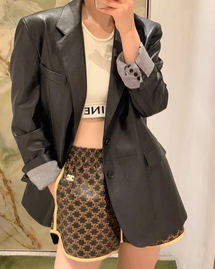 

2023New Autumn and Winter New Korean Style Loose Leather Blazer Women Sheepskin Leather Jacket Fashion European Fashion Coat