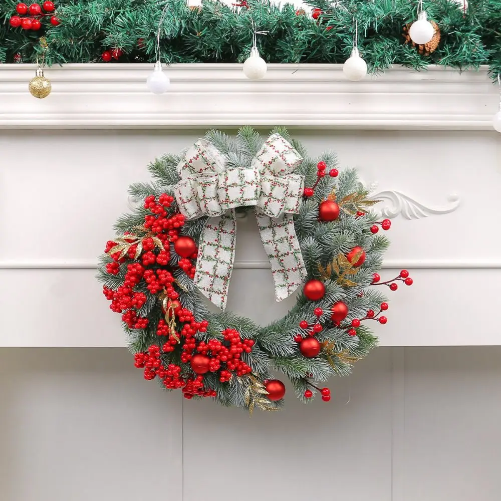 

38cm Artificial Christmas Wreath with Berries Bow Large Christmas Red Fruit Wreath Simulation Realistic