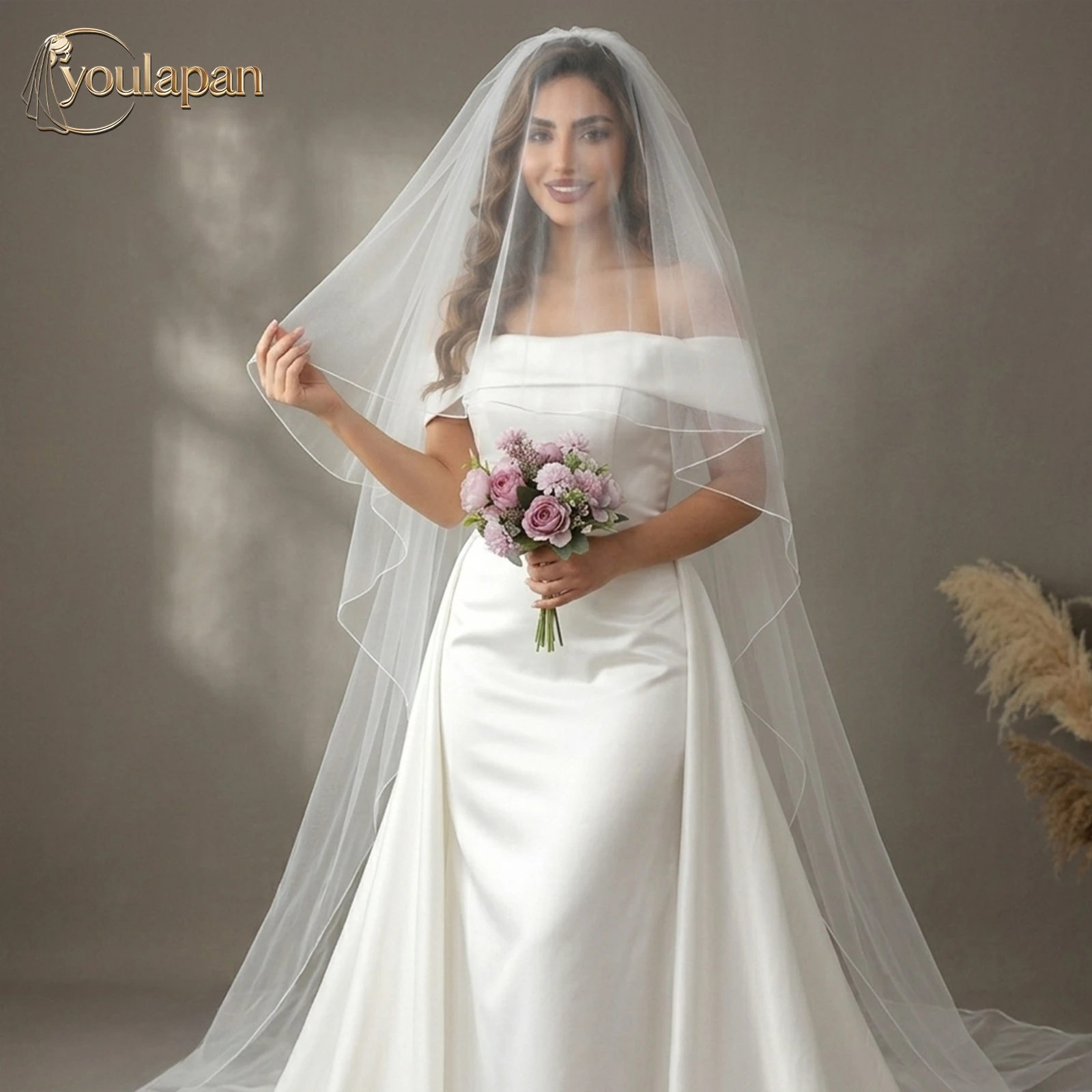 

Свадебная фата TOPQUEEN Pencil Edge, 2 слоя, простая, с румянцем, с гребнем, длинная, на заказ, V17