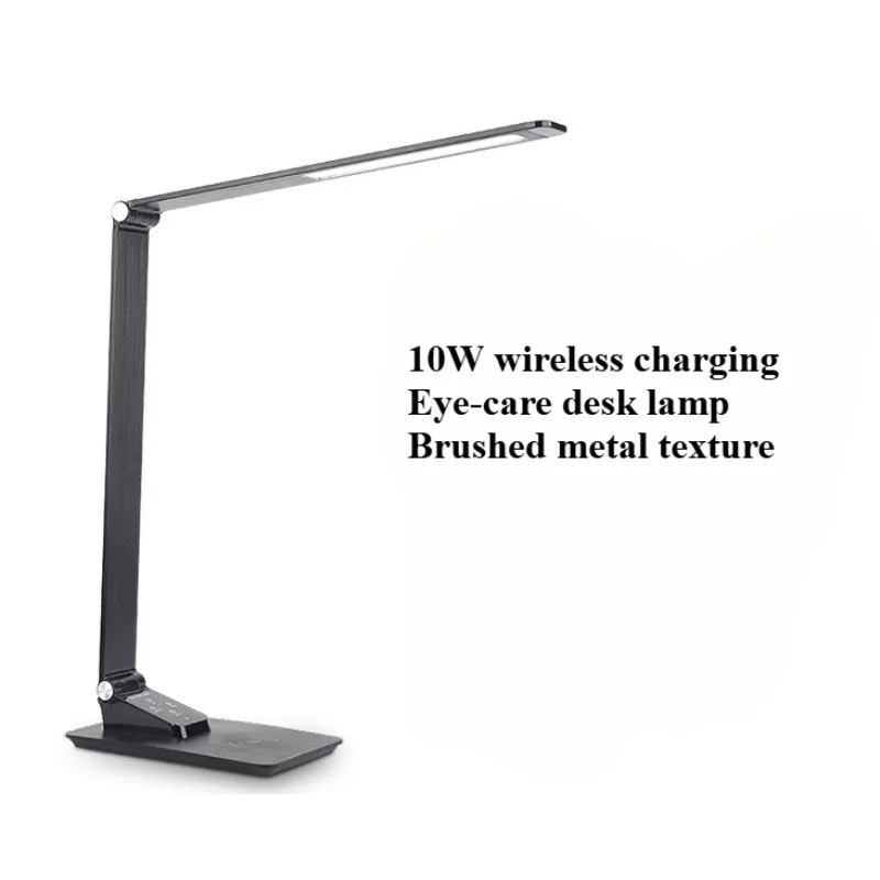 LED Eye Protection Desk Lamp with Metal Texture Foldable 10W Wireless Charging USB Port Business Office Desk Lamp