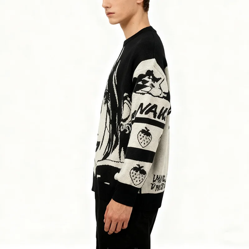 New Trendy Autumn/Winter Cartoon Crewneck Sweater Knit Long Sleeve Loose Hip-Hop Unisex Top
