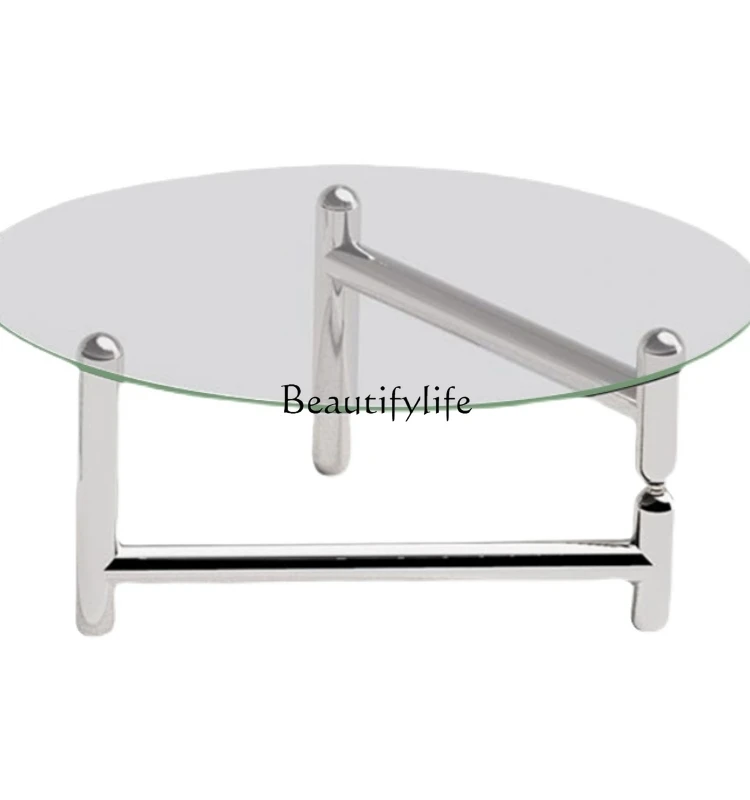 Simple Coffee Table Living Room Home Nordic Creative round Table Small Apartment Side Stainless Steel Glass