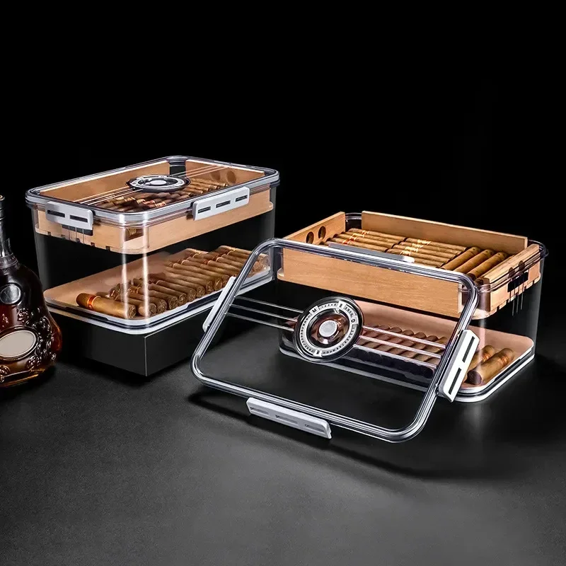 Transparent Cigar Box Cedar Chip Moisturizing Tank Hygrometer Portable Humidor for Cigar Accessories Cigars Accesories Cases