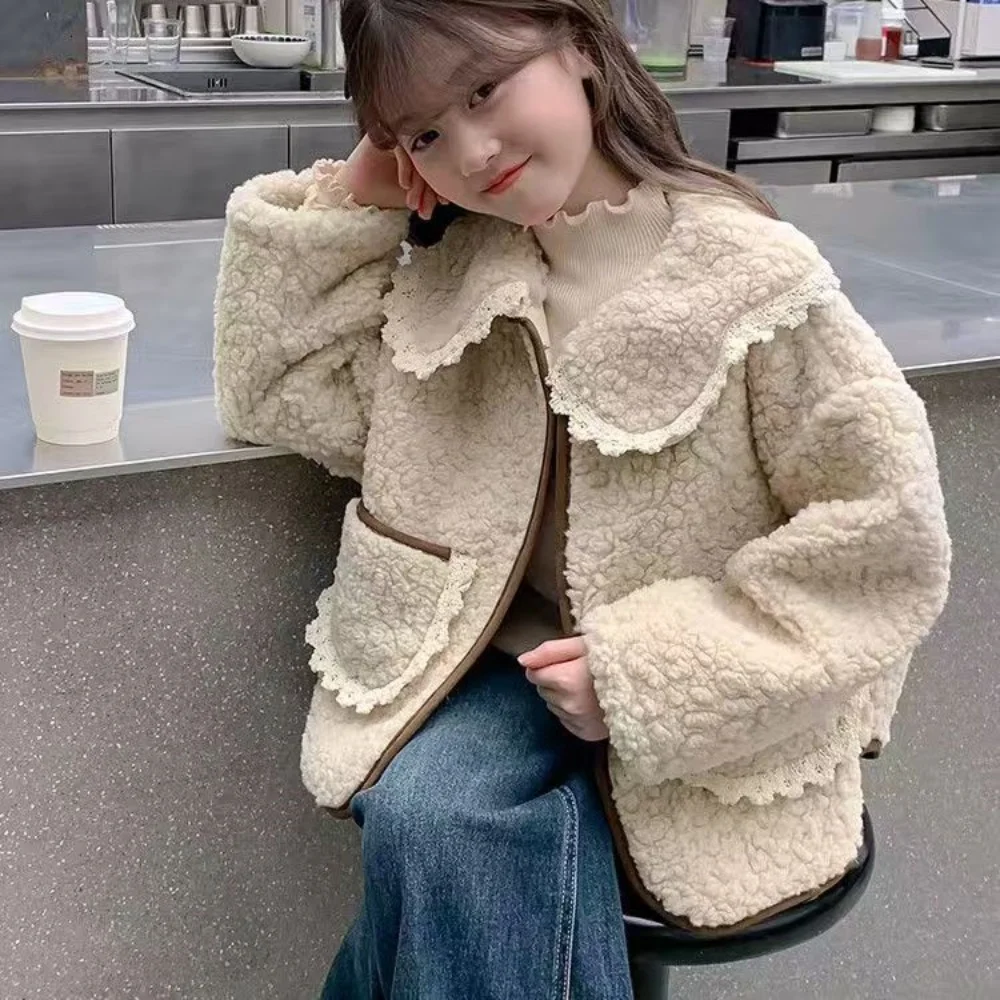 

Girls' Coat 2025 New Style Spring And Autumn Children's Western Lamb Fleece Fashionable Top For Big Kids