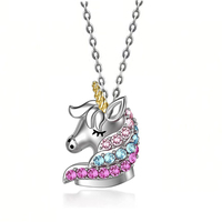 Colored Rhinestone Unicorn Necklace Cartoon Horse Pendant Necklaces For Girls Boys Children Jewelry Gifts