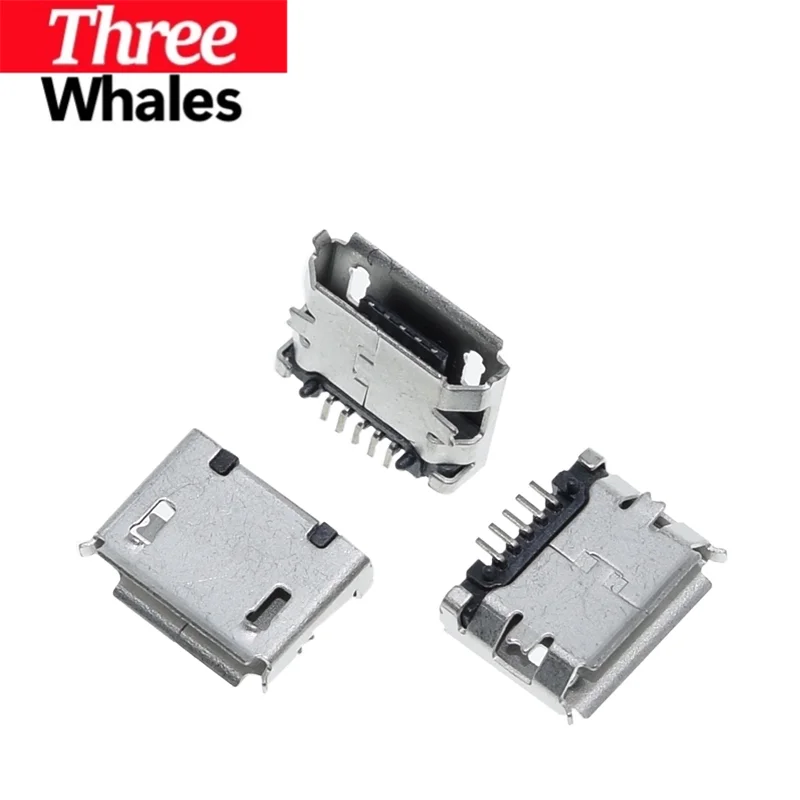 THR 10pcs/100PCS Micro USB 5pin Female Usb Socket Flat mouth four legs socket mini usb connector For THR Electronic component