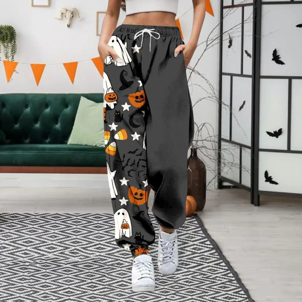 

Women Halloween Print Sweatpants Halloween Pumpkin Print Women's Sweatpants with High Waist Adjustable Drawstring for Fitness