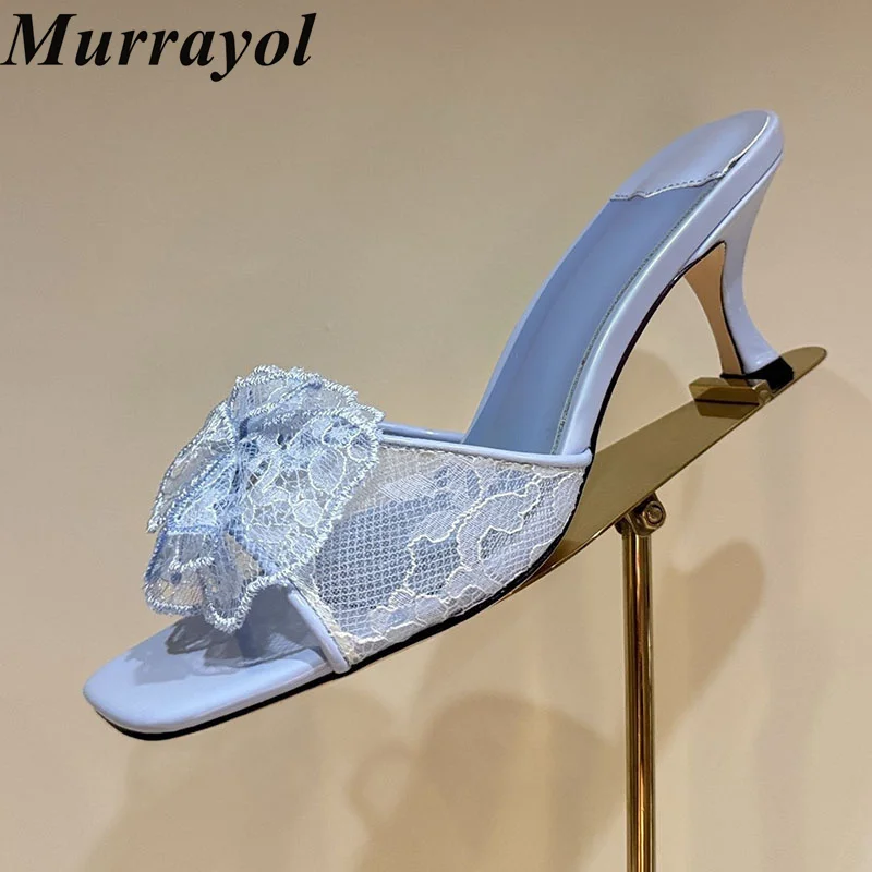 

Slippers Women Mesh Square Toe Sandals Summer Gauze Flower Decor Thin High Heel Sandalias Mujer Sexy Party Banquet Shoes 2026