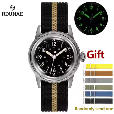 RDUNAE RA05 Vintage Military Watch 2035 Movement Quartz K1 Mineral Glass Crystal Stainless Steel Luminous Waterproof Men Watches