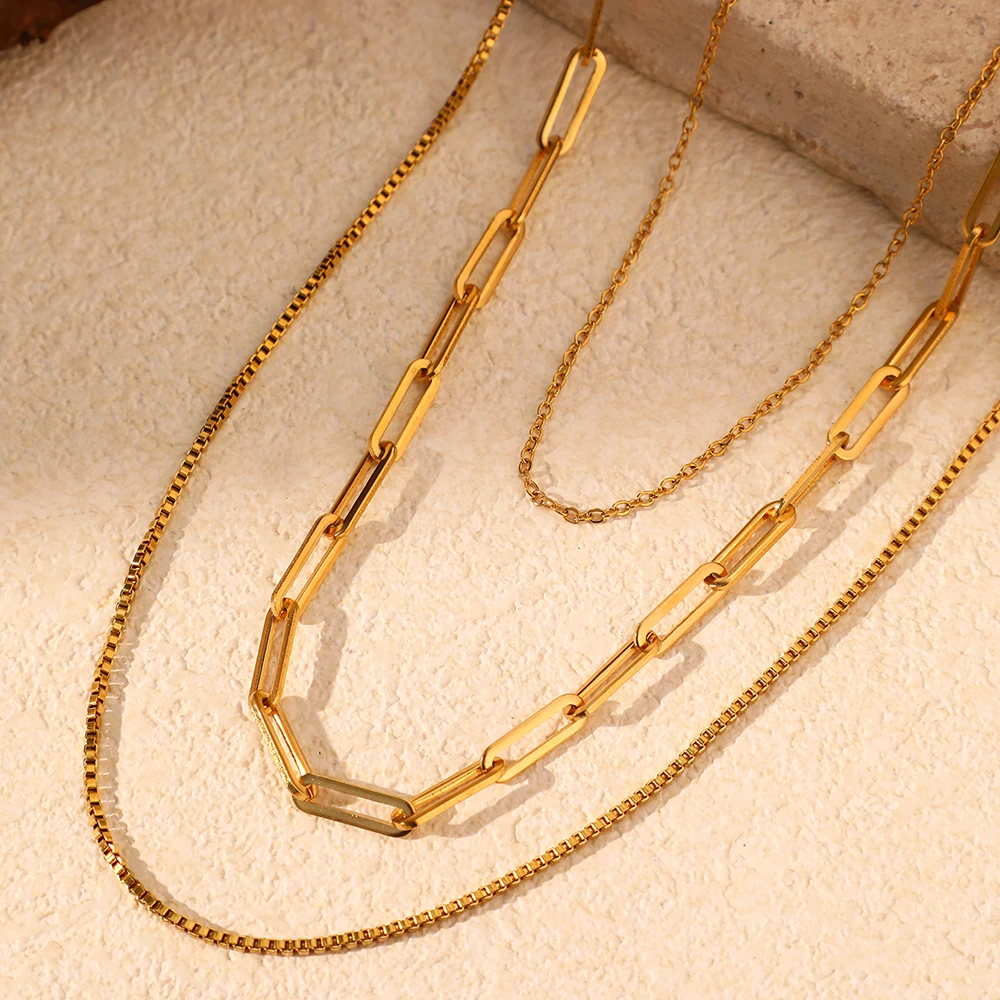 Stainless Steel Necklaces Classic Three-layer Hollow Chain Stylish Simplicity Necklace For Women Jewelry Non-fading High-quality