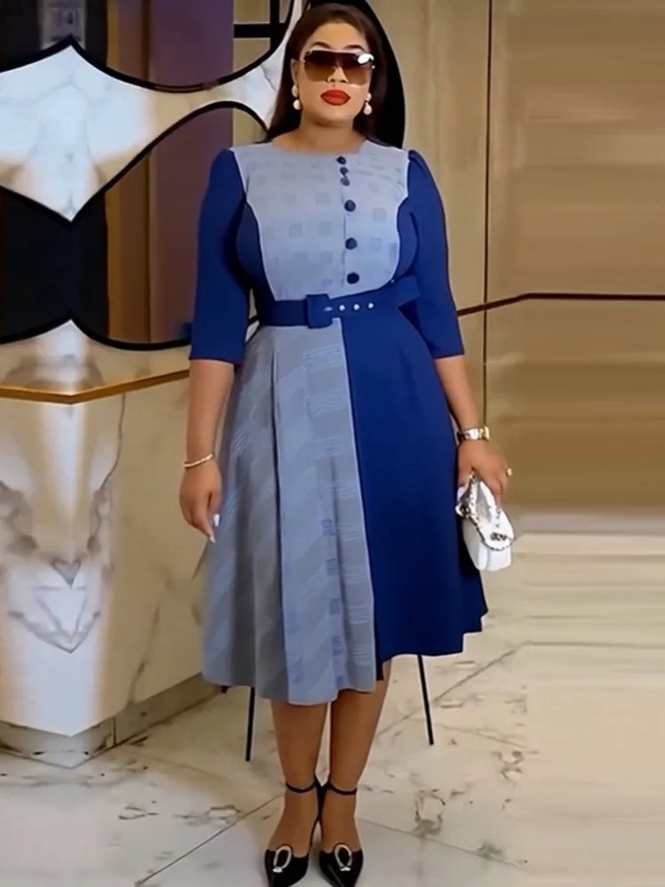 

Elegant African Dresses For Women 2025 Dashiki Summer Autumn Midi Dress Office Ladies Traditional African Clothing Fairy Dreaes