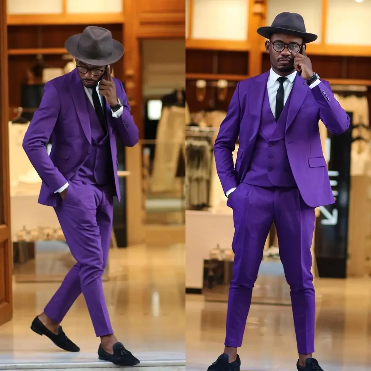 Men Suit Three Pieces Blazer Vest Pants One Button Peaked Lapel Formal Business Slim Fit Formal Wedding Groom Costume Homme