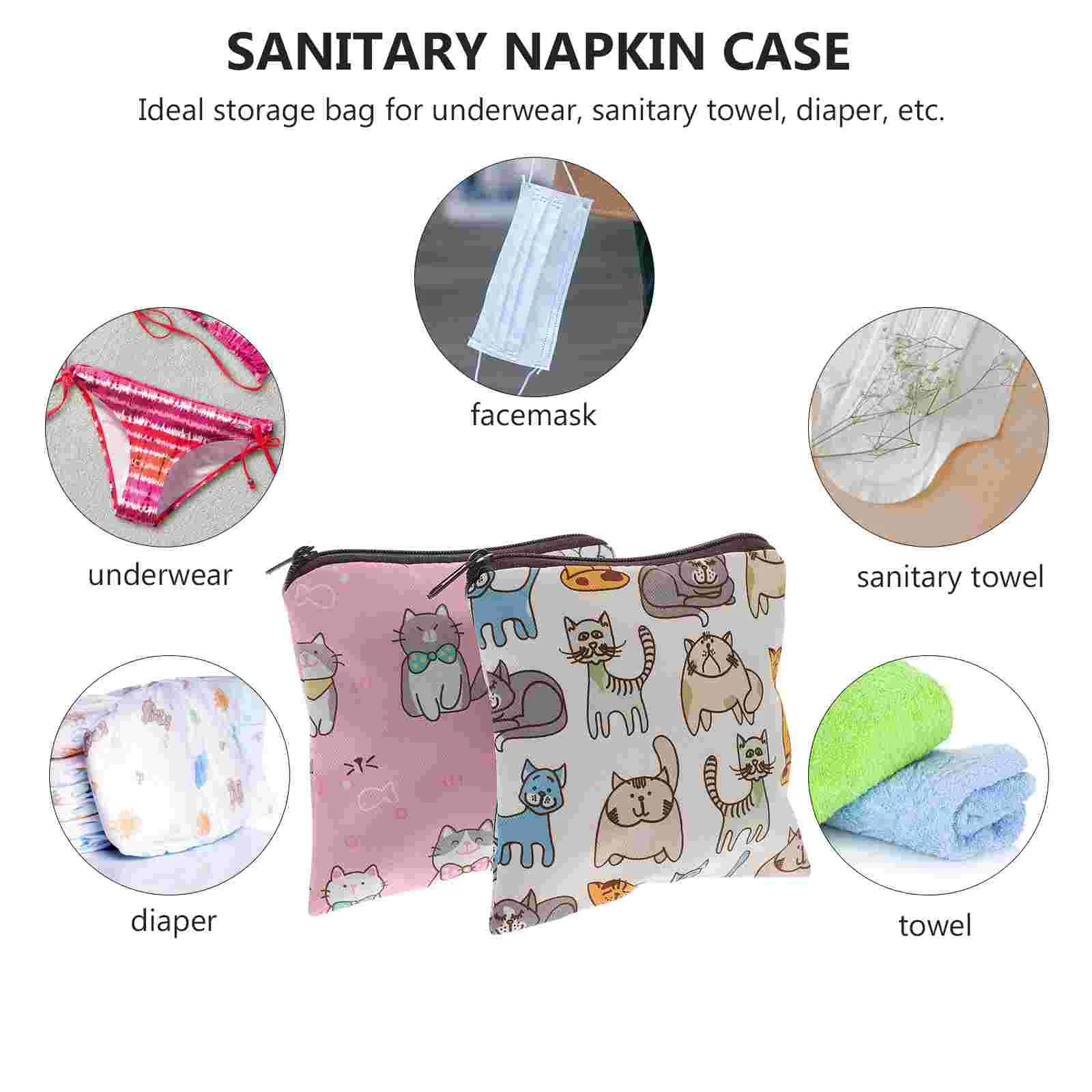 2 Pcs Sanitary Napkin Storage Bag Decorate Pouch Organizer Menstrual Pad Period Portable Polyester Small