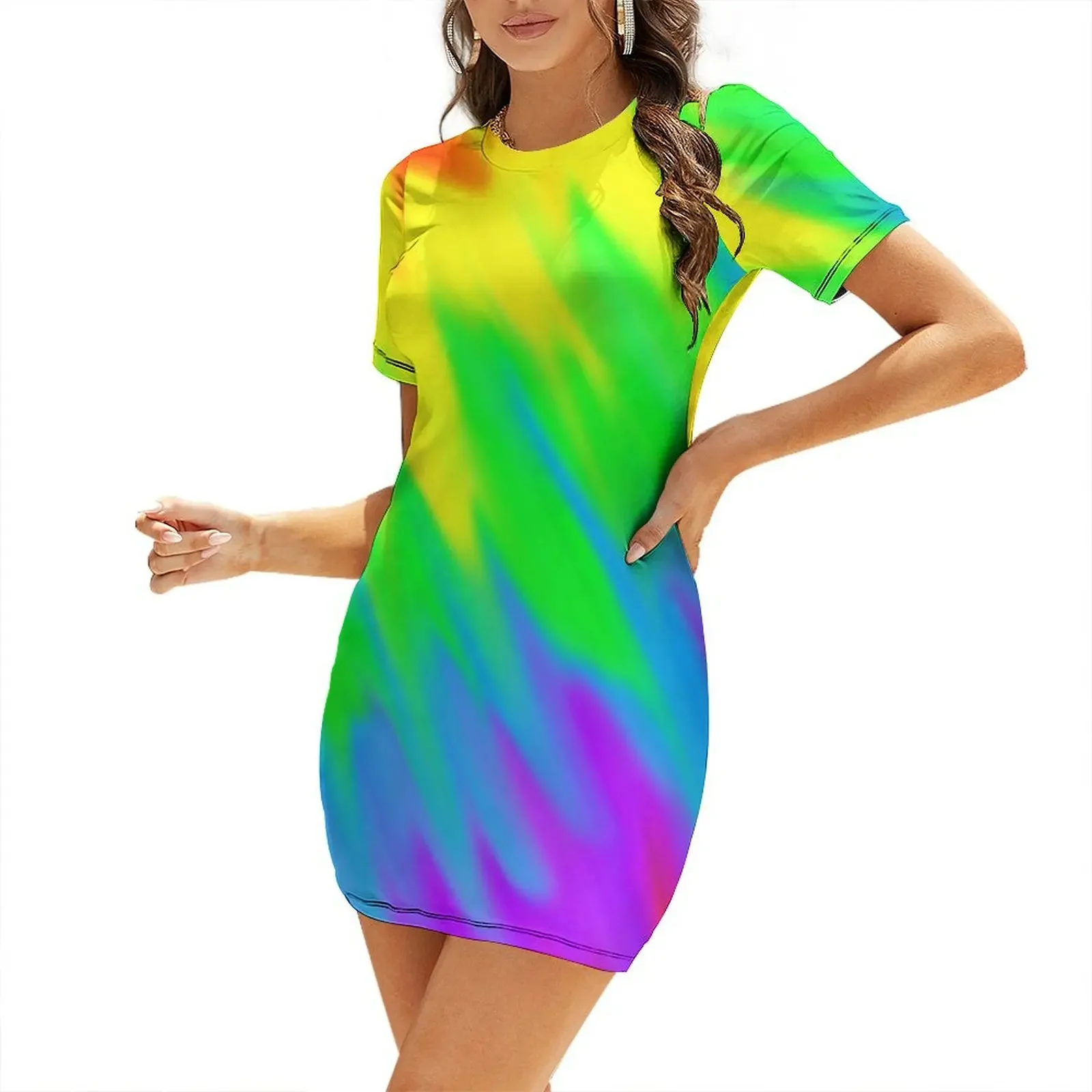 

Colorful *Jazz Hands* Short-Sleeved Dress dress Female clothing clothes for woman summer dress daily