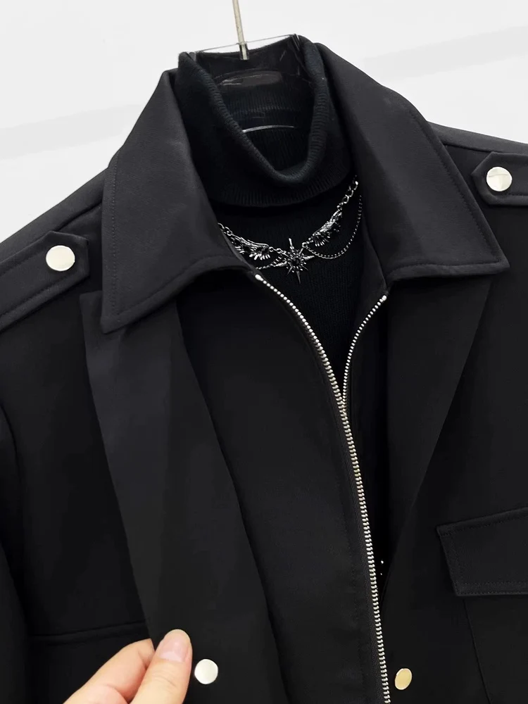 เสื้อโค้ทผู้ชายแฟชั่นฤดูใบไม้ร่วงฤดูหนาว แบบมีปกสีดำ ดีไซน์หรูหรา น้ำหนักเบา สไตล์ลำลองแบบเกาหลี