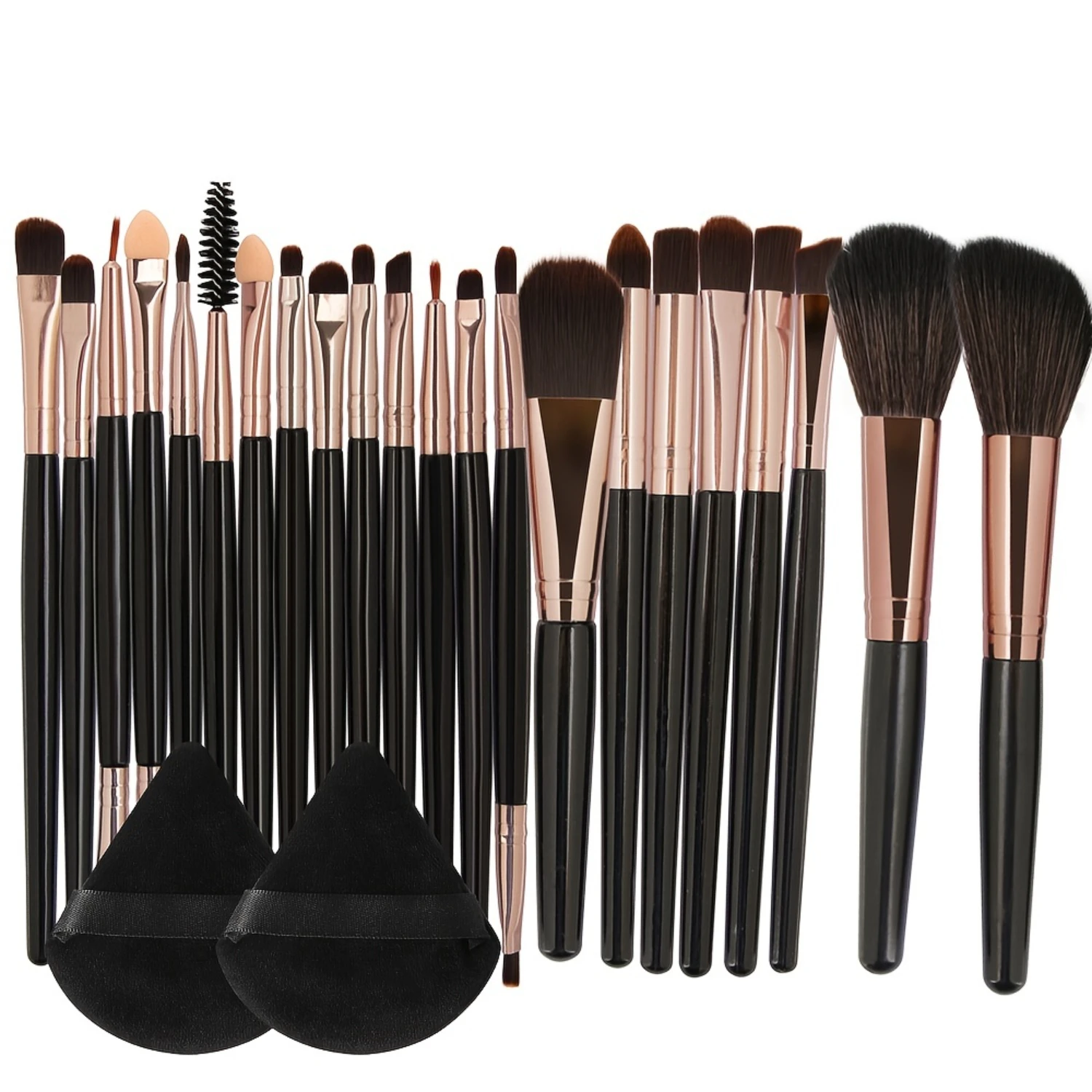 22-Piece Makeup Brush Set + 2 Triangle Puffs - Premium Nylon Bristles, Multi-Functional, Foundation, Powder, Concealers, Eye Sha