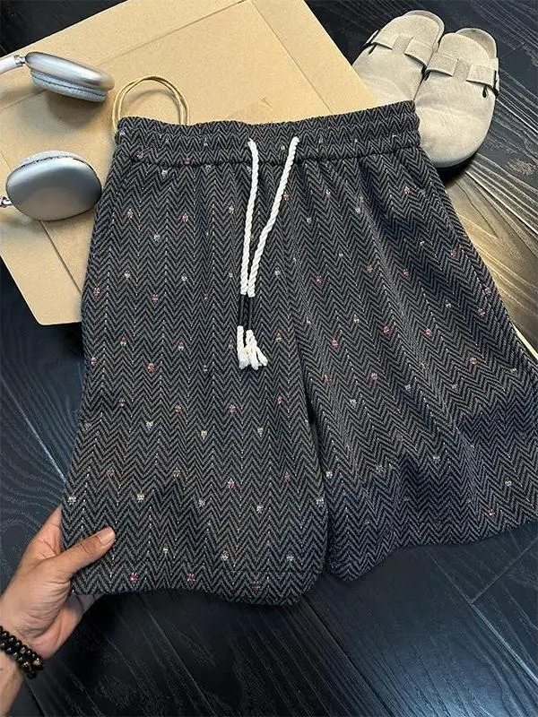 

Striped Knitted Shorts Men's Summer Outdoor Wear Five-Quarter Lazy Beach Sports Pants Straight Leg Fit Casual Shorts
