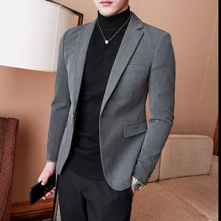 

Casual Tailored Men's Suit Jacket Nightclub Style Slim Fit Korean Version Spring Autumn Outerwear Trendy Long Sleeve Button up