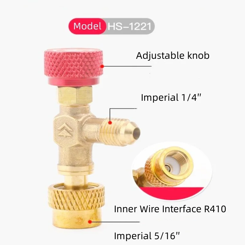 

HS-1221 Air Conditioning Refrigerant Plus Liquid Safety Valve R410A Valve 1/4 "SAE Male To 5/16" SAE Safety Adaptor