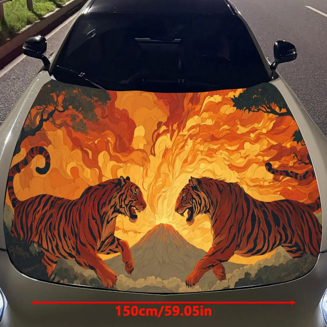 Tiger Duel Car Hood Stickers - Self-Adhesive, Waterproof and Durable Vinyl Wrap, Decorate And Protect Your Car, Fit For All Cars