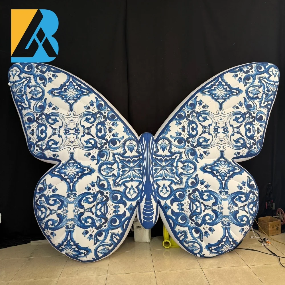 Diseño de mariposa inflable gigante personalizado para decoración de escenario de boda, juguete de alquiler