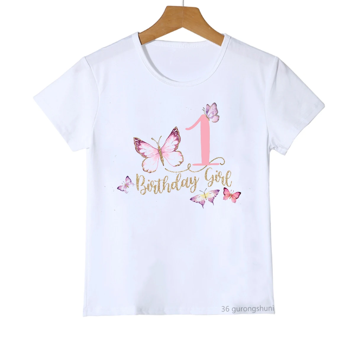 Camiseta com Borboleta Kawaii para Meninas, Números Engraçados, Roupas de Festa de Aniversário, Roupas Infantis Bonitas, 1 a 10 Anos