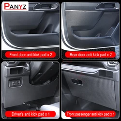 4PCS For Ford Ranger T9 2023 2024 Leather Carbon Fiber Sticker Door Anti Kick Cover Protection Mat Glove Box Stickers