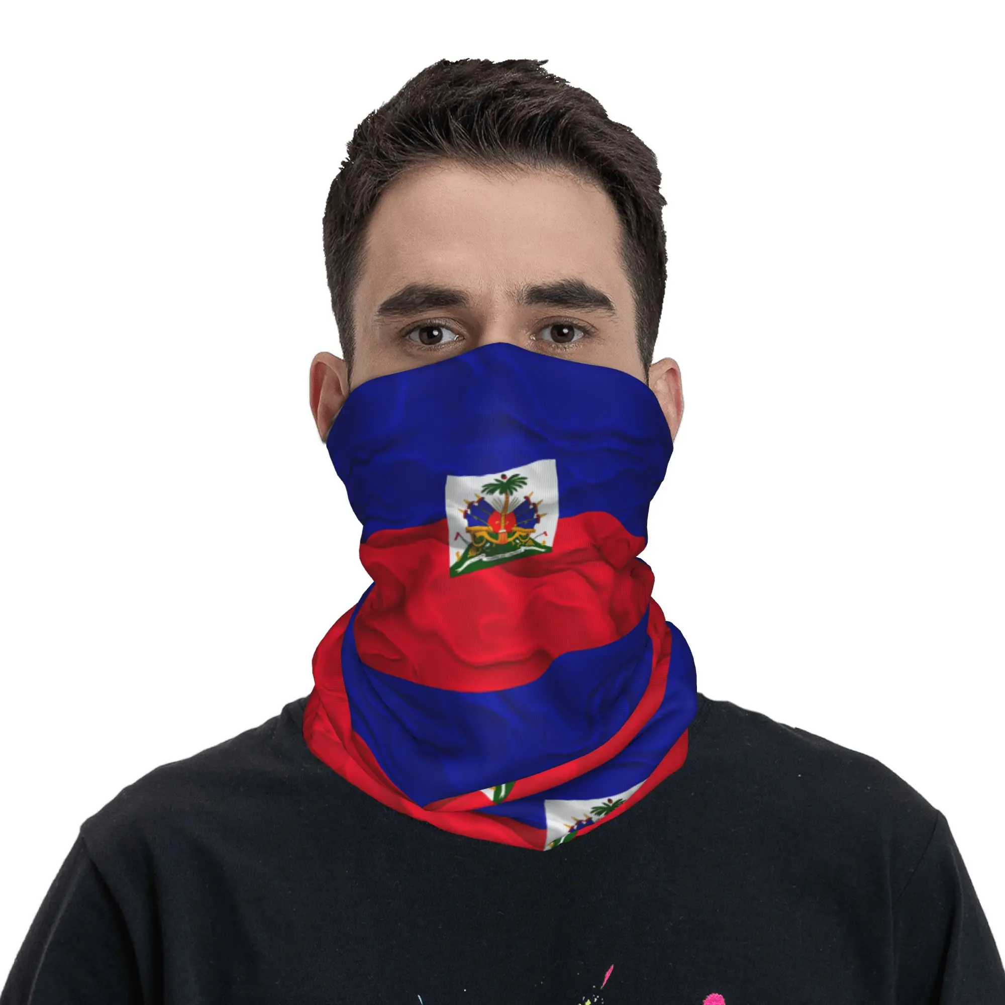 

Haiti Flag Bandana Neck Cover Printed Face Scarf Multi-use Balaclava Running for Men Women Adult Breathable