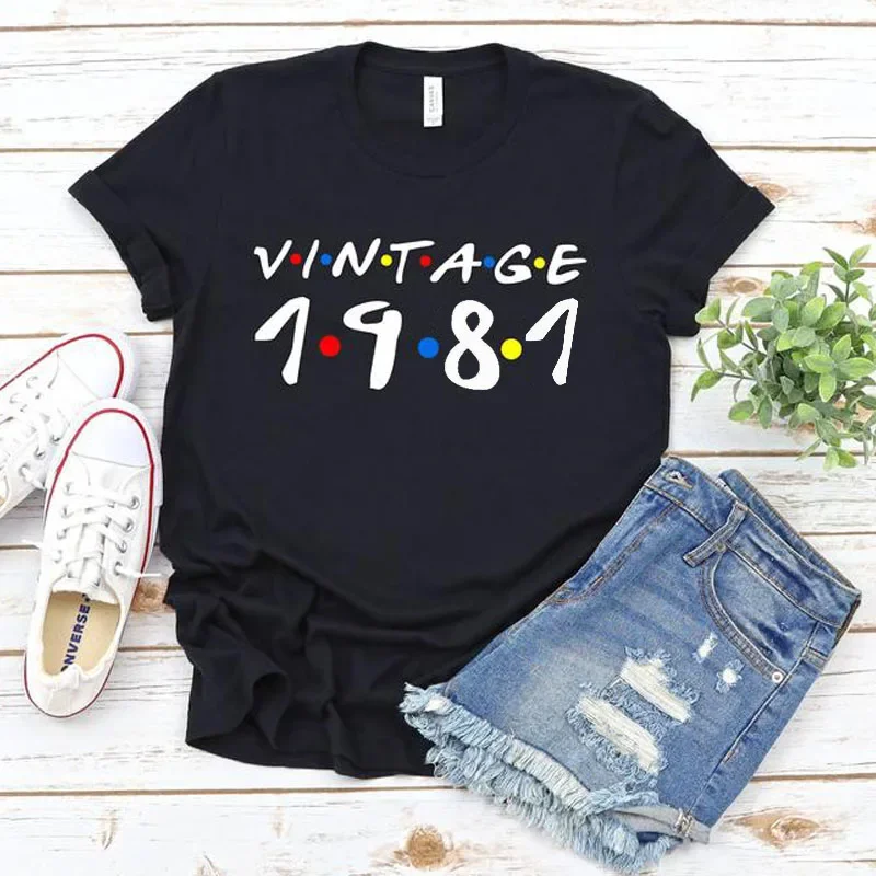 Vintage 1981 T Shirt Women Grunge Summer Cotton T-shirt 44th Birthday Party Tops Friends TV Shows Harajuku T-shirt Dropshipping