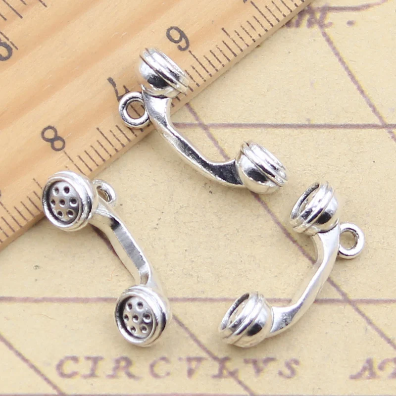 10pcs Charms Telephone Phone 24x9x8mm Tibetan Silver Color Pendants Antique Jewelry Making DIY Handmade Craft