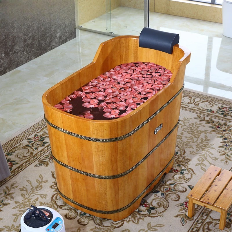 PYH small apartment heightened bath wooden bucket full body bath bucket  wooden bucket bath cover