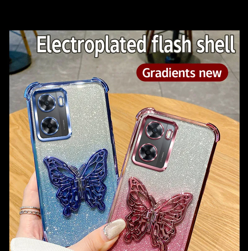 Shockproof Butterfly Holder Phone Case For OPPO A15 A16 A17 A18 A38 A36 A32 A53 A5 A9 2020 A54S 4G A55 A56 A57 A58 A58X 5G Cover